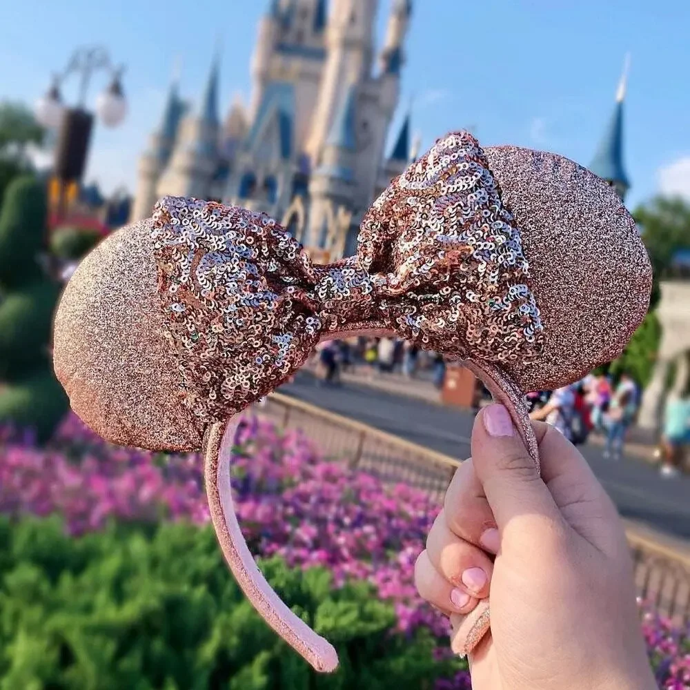 Disney Parks Rose Gold Sequin Minnie Ear Headband NWOT